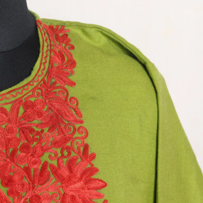 Stunning Parrot Green Cashmilon Long Kurta with Refined Aari Details | Gul-e-Hawal Collection - Image 3