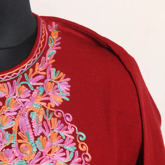 Sophisticated Maroon Cashmilon Long Kurta with Elegant Aari Embroidery | Gul-e-Hawal Collection - Image 3