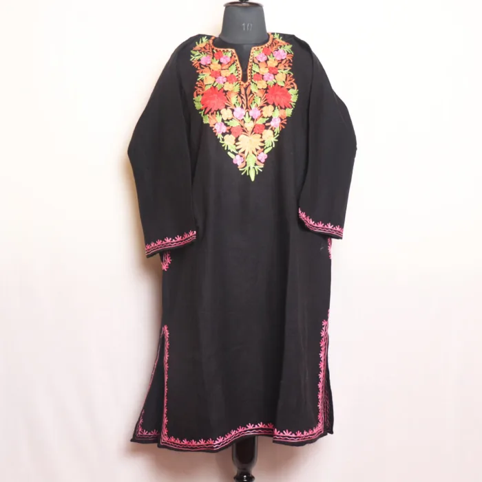 Black Cashmilon Pheran with Elegant Aari Embroidery - Dalgate Collection - Image 2