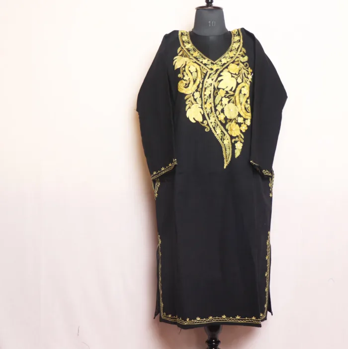 Elegant Black Cashmilon Pheran with Classic Aari Embroidery - Mehak Collection - Image 2