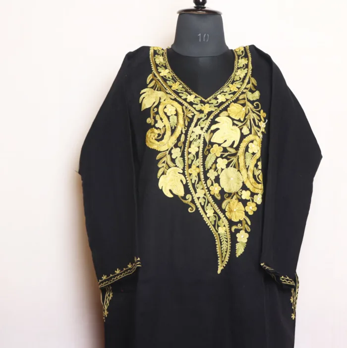 Elegant Black Cashmilon Pheran with Classic Aari Embroidery - Mehak Collection