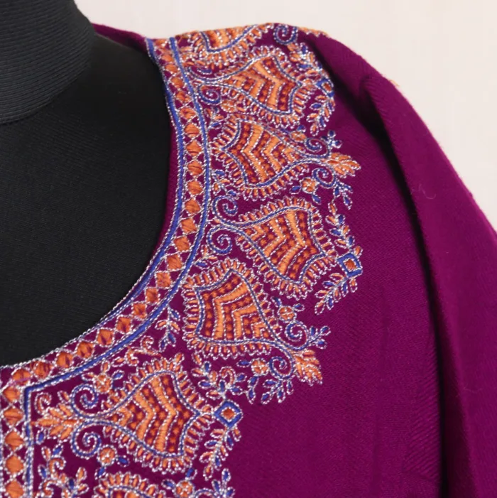 Classic Purple Cashmilon Pheran with Zari and Needle Work - Omera Collection - Image 3