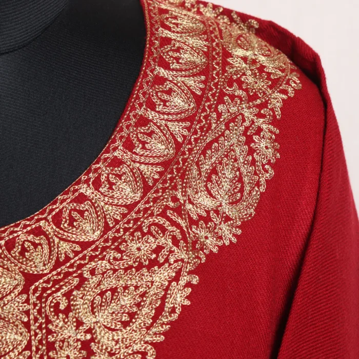 Maroon Acrowool Pheran with Heavy Zari Work on Daman and Sleeves - Rouf Collection - Image 4