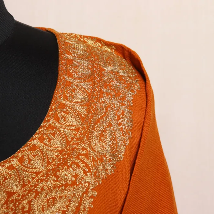 Classic Mustard Acrowool Pheran with Stunning Heavy Zari Detailing - Rouf Collection - Image 3