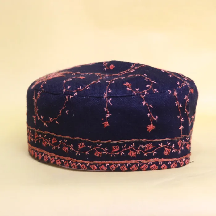 Jamaluddin Toosha Black Cap with Double Border Sozni Patterns