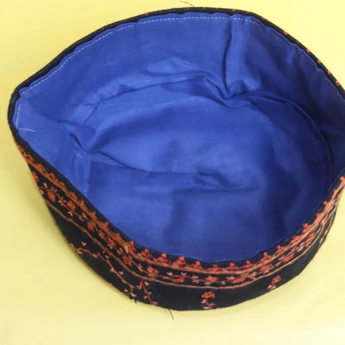 Shahgiri Toosha Blue Cap with Double Border Hand Sozni Embroidery - Image 4