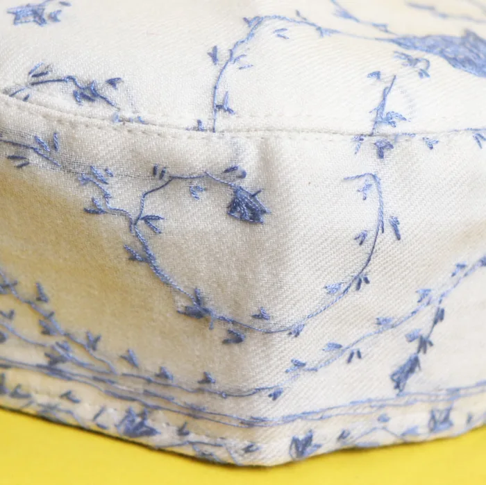 Yousufi Toosha White and Blue Cap Adorned with Hand Sozni Work | Akh Border - Image 3