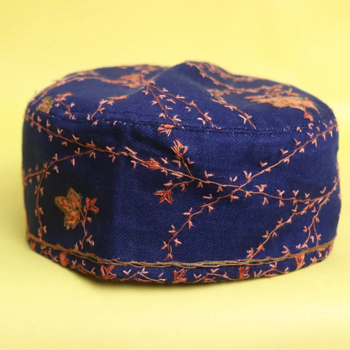 Mirza Beigh Toosha Blue Cap Adorned with Sozni | Akh Border