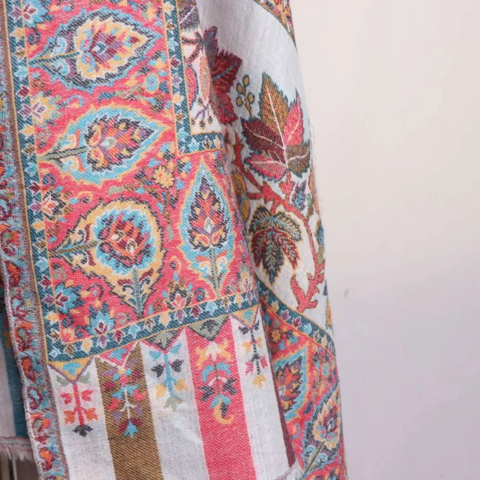 Premium Soft Wool White Kani Weaving Stole | Mughal Collection - Image 3