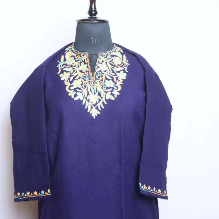 Elegant Navy Blue Kashmiri Short Pheran with Aari Detailing 35.5