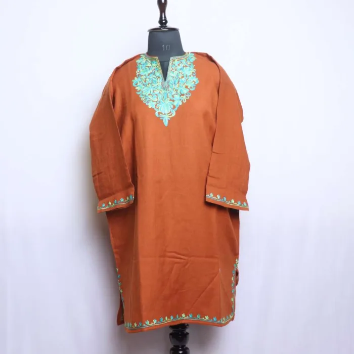 Chocolate Aari Embroidered Short Pheran for Women L 37.5 - Image 3