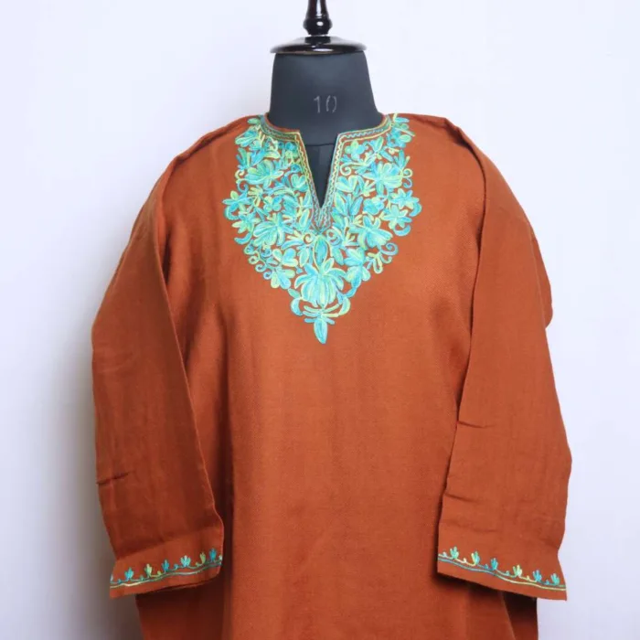 Chocolate Aari Embroidered Short Pheran for Women L 37.5