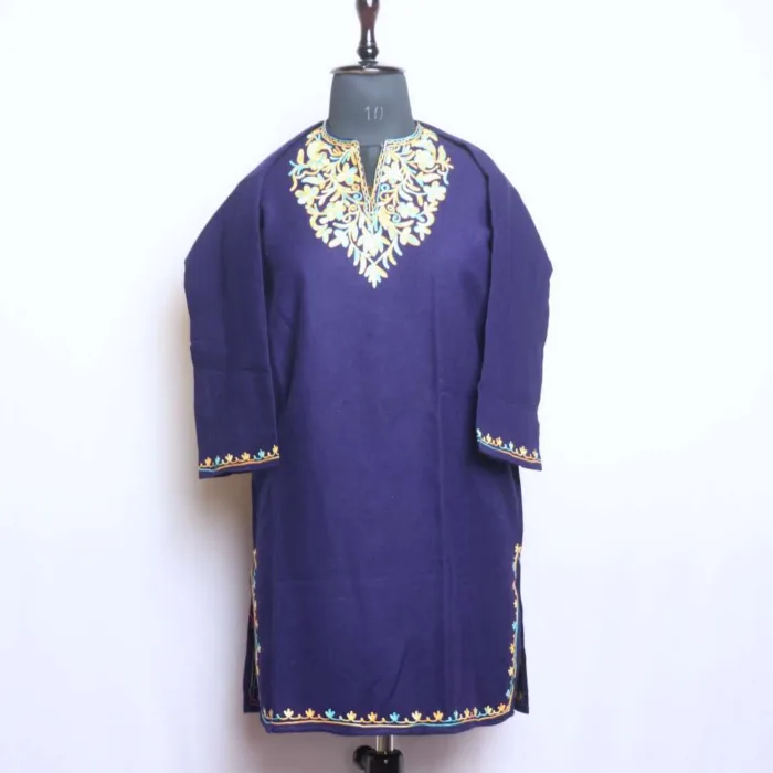 Elegant Navy Blue Kashmiri Short Pheran with Aari Detailing 35.5 - Image 2