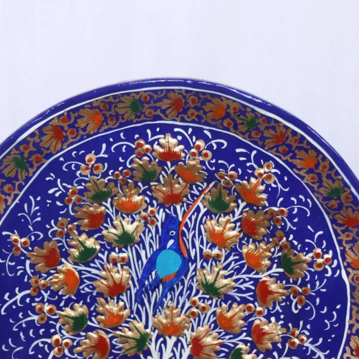 Traditional Kashmiri Paper Mache Decorative Wall Plate with Bird on Tree Design - Image 2