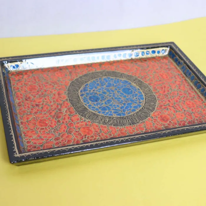 Exquisite Kashmiri Paper Mache Tray with Intricate Artwork