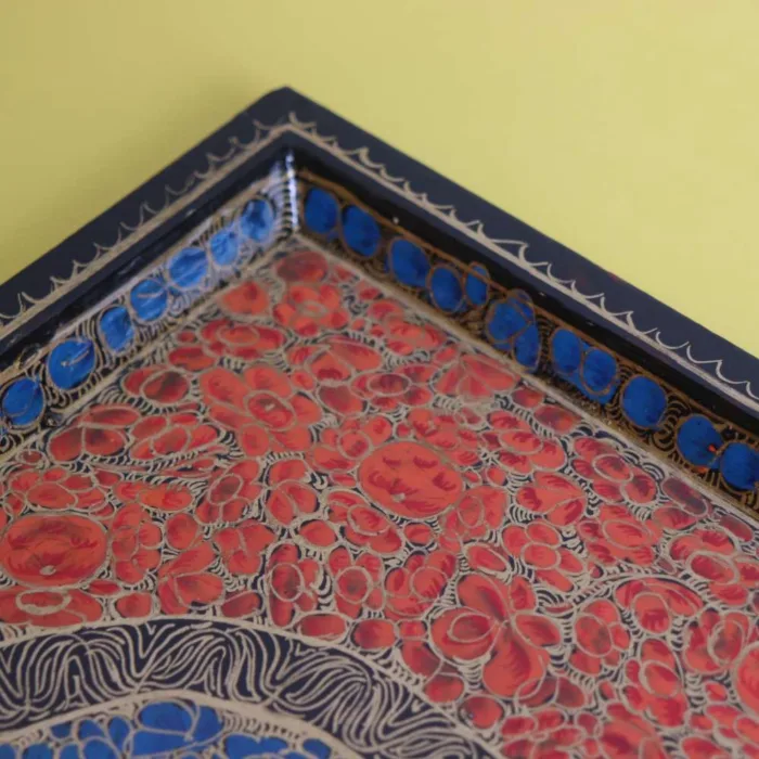 Exquisite Kashmiri Paper Mache Tray with Intricate Artwork - Image 3