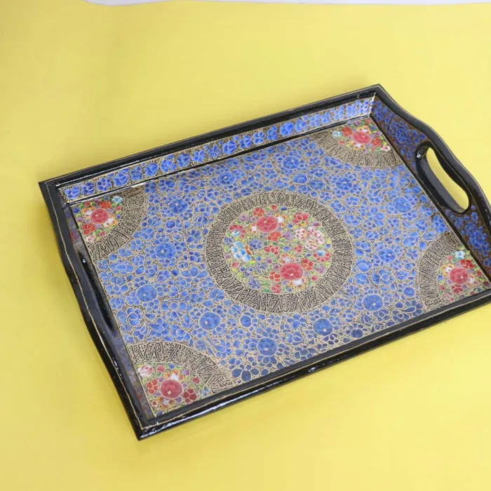 Kashmiri Paper Mache Tray with Floral Design