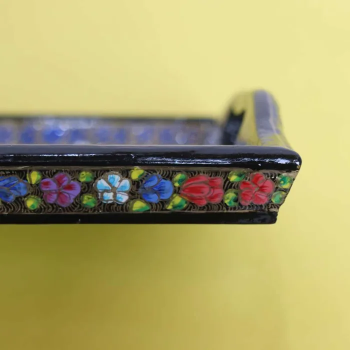 Kashmiri Paper Mache Tray with Floral Design - Image 3