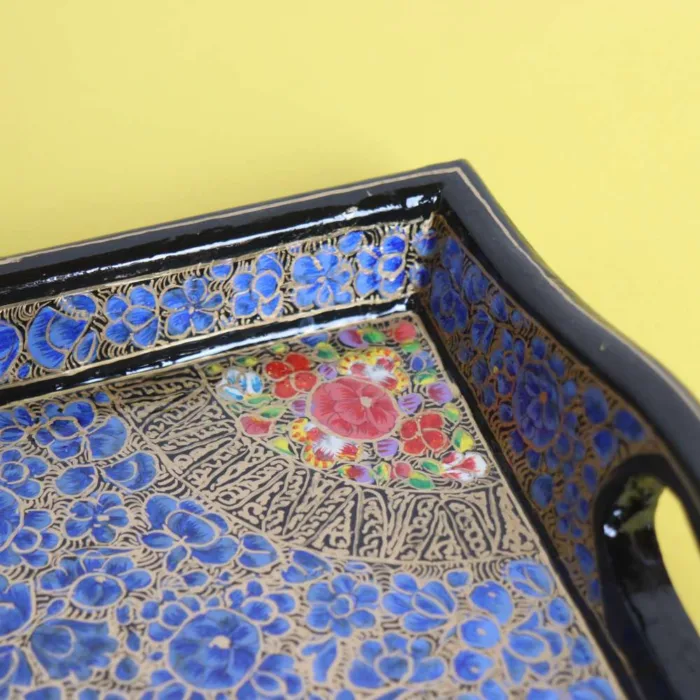 Kashmiri Paper Mache Tray with Floral Design - Image 4