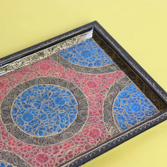 Artistic Kashmiri Paper Mache Tray with Unique Floral Craftsmanship - Image 2