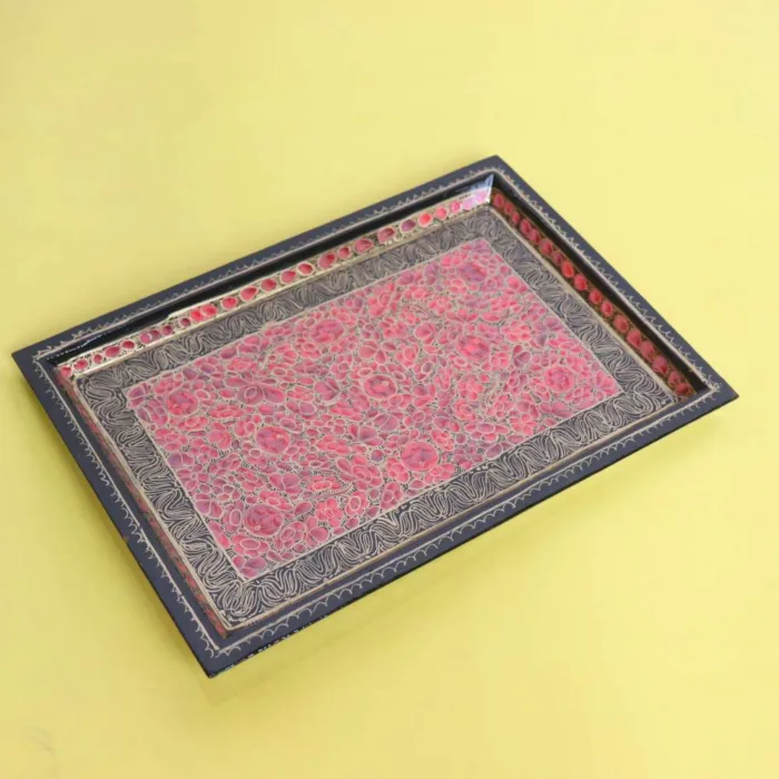 Artistic Kashmiri Paper Mache Tray with Unique Floral Pattern