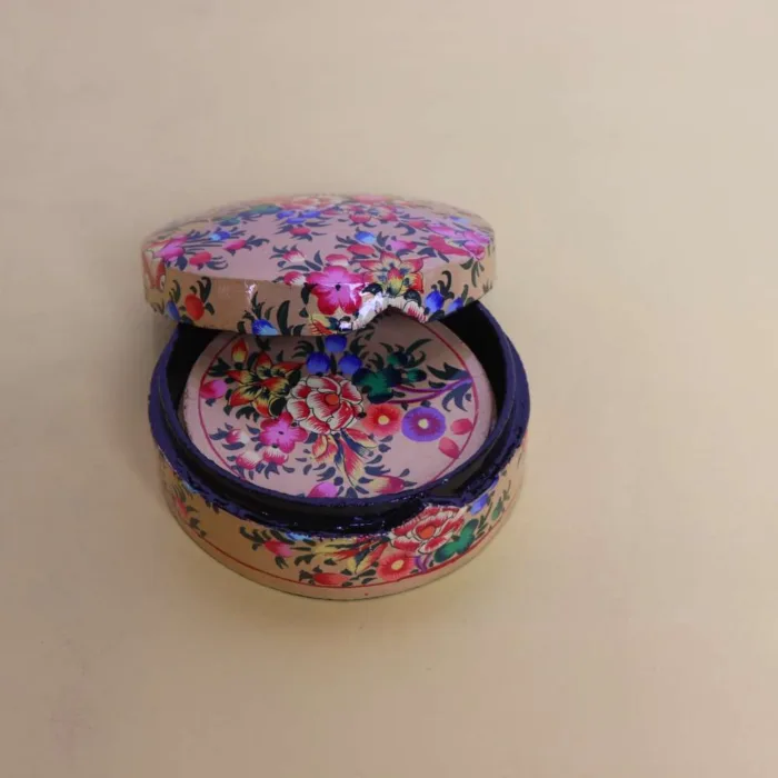 Kashmiri Hand-Painted Paper Mache Coaster Set - Image 2