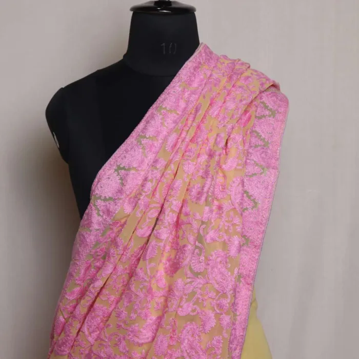 Pink Badami Jama Akh Rang Georgette Saree with Aari Embroidery - Roshe Collection - Image 2