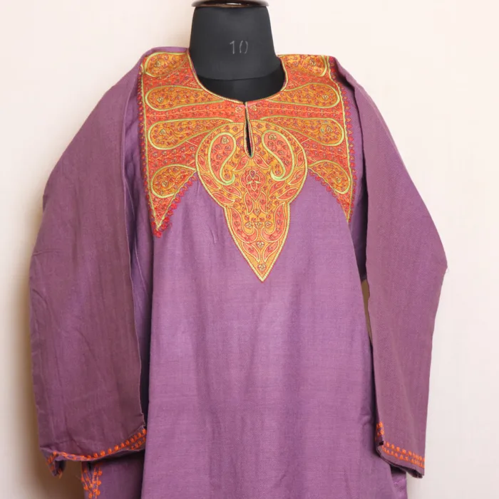 Purple Needlework Cashmilon Pheran with Sozni Detailing - Dalgate Collection