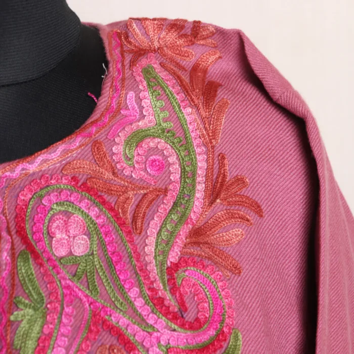 Pink Aari Embroidered Cashmilon Pheran for Women - Dalgate Collection - Image 3