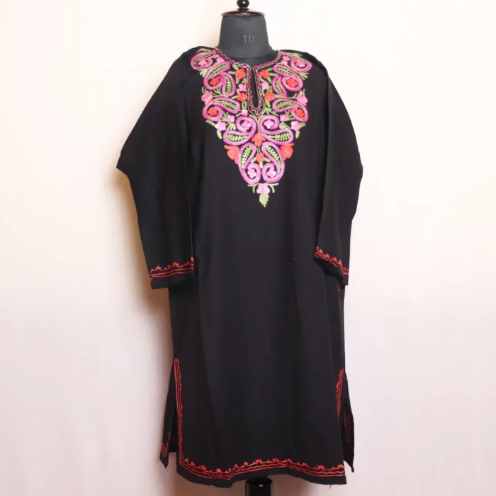 Black Cashmilon Pheran with Stunning Aari Embroidery - Dalgate Collection - Image 2