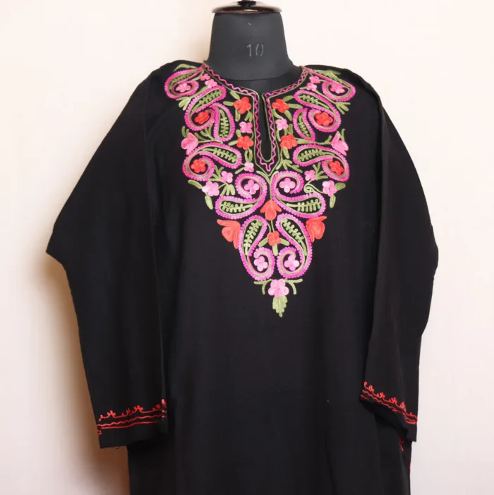 Black Cashmilon Pheran with Stunning Aari Embroidery - Dalgate Collection