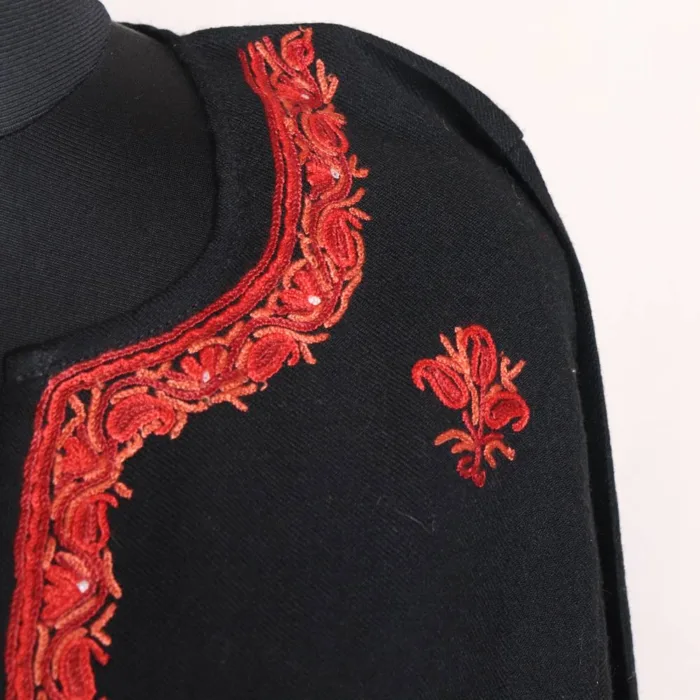 Elegant Black Raffal Pheran with Heavy Damaan and Hand Aari Embroidery - Dalgate Collection - Image 3