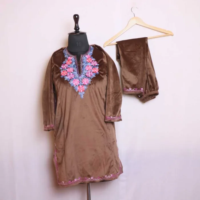 Brown Baby Velvet Set with Aari Embroidery - Muneeza Collection(8 - 9y)