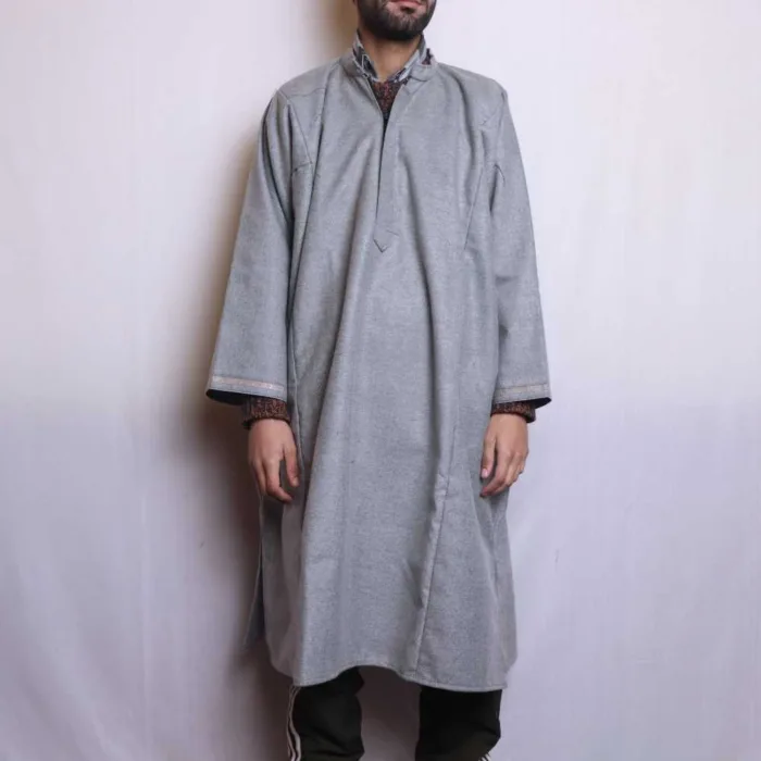 Elegant Light Grey Tweed Gents Pheran for Winter (L:44 , C:60 ) - Baraqah Collection