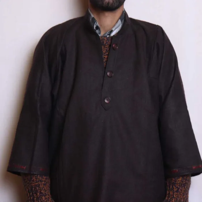 Dark Brown Tweed Gents Pheran (L:42 , C:56 ) - Baraqah Collection - Image 3