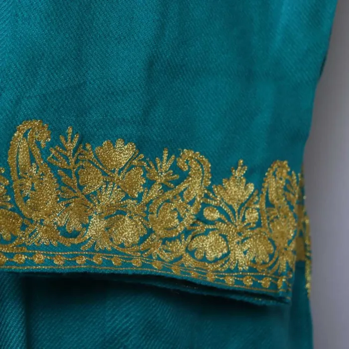 Aqua Cashmilon Pheran with Zari and Sleeve Embroidery - Zikaar Collection - Image 4