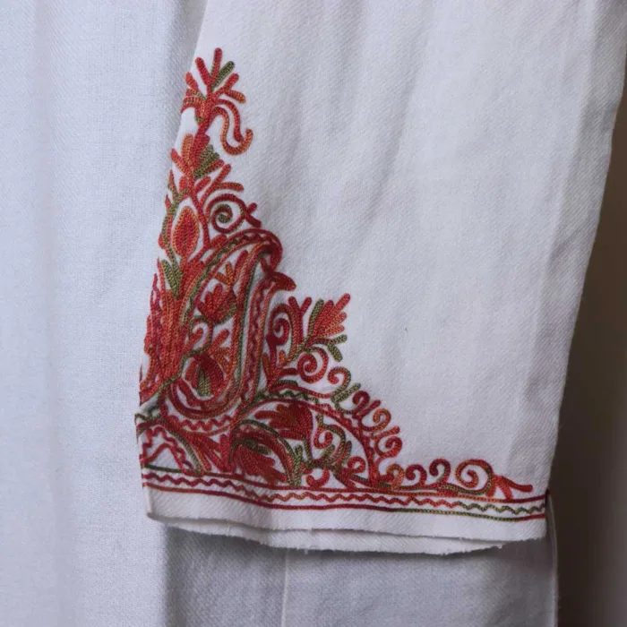 White Cashmilon Pheran with Elegant Sleeve Embroidery - Zikaar Collection - Image 4