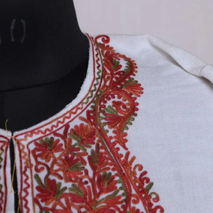 White Cashmilon Pheran with Elegant Sleeve Embroidery - Zikaar Collection - Image 3