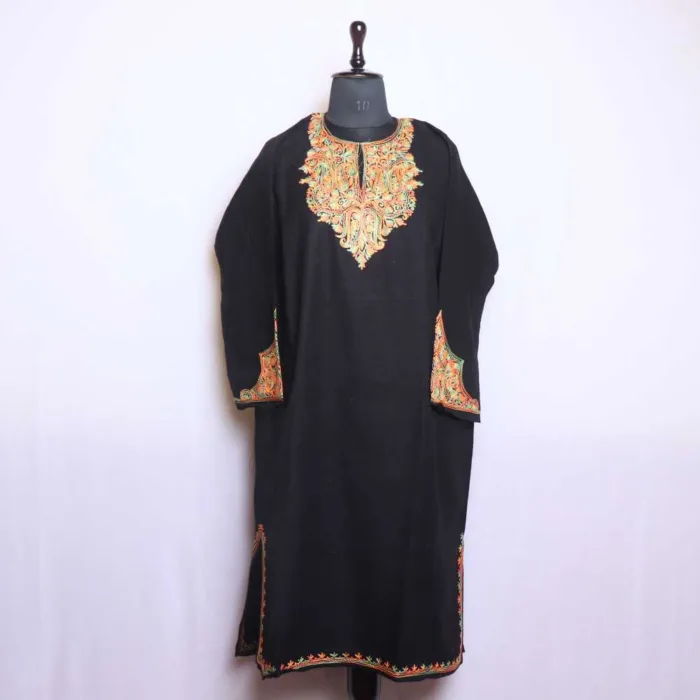 Black Pheran in Cashmilon with Stylish Aari Sleeve Design - Zikaar Collection