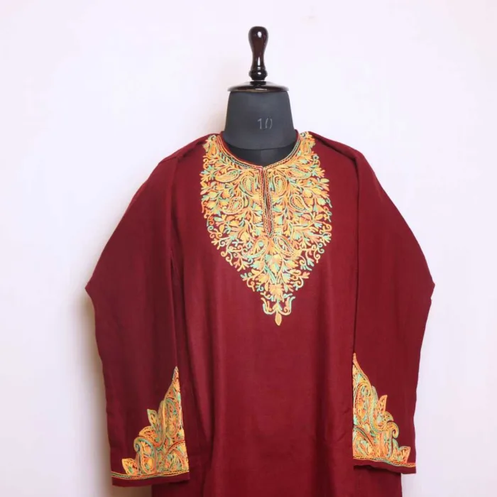 Brown Cashmilon Pheran with Graceful Sleeve Embroidery - Zikaar Collection