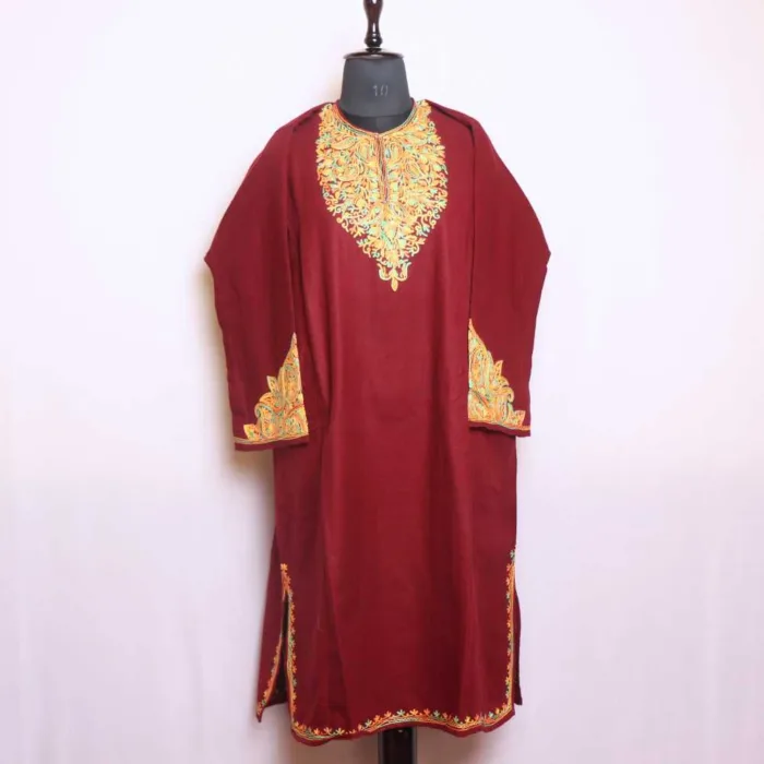 Brown Cashmilon Pheran with Graceful Sleeve Embroidery - Zikaar Collection - Image 2