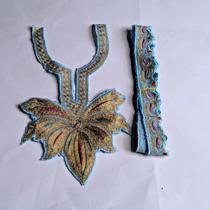 Blue and Golden Kids Tilla Neck Patch With Lace 1.75m