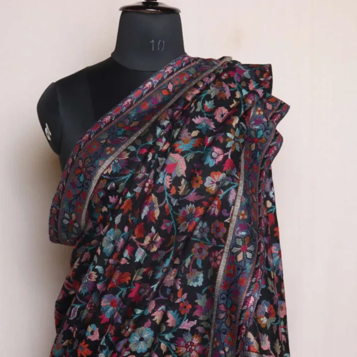 Black Color Kani Kashmiri Shawl | Unisex | Mughal Collection - Image 3