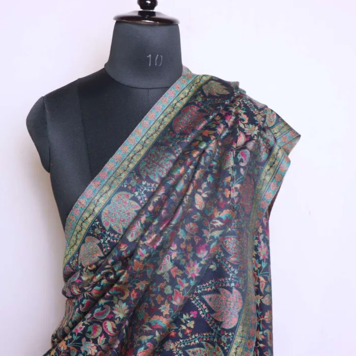 Chinar Black Kani Weaving Kashmiri Shawl for Men- Mughal Collection - Image 3