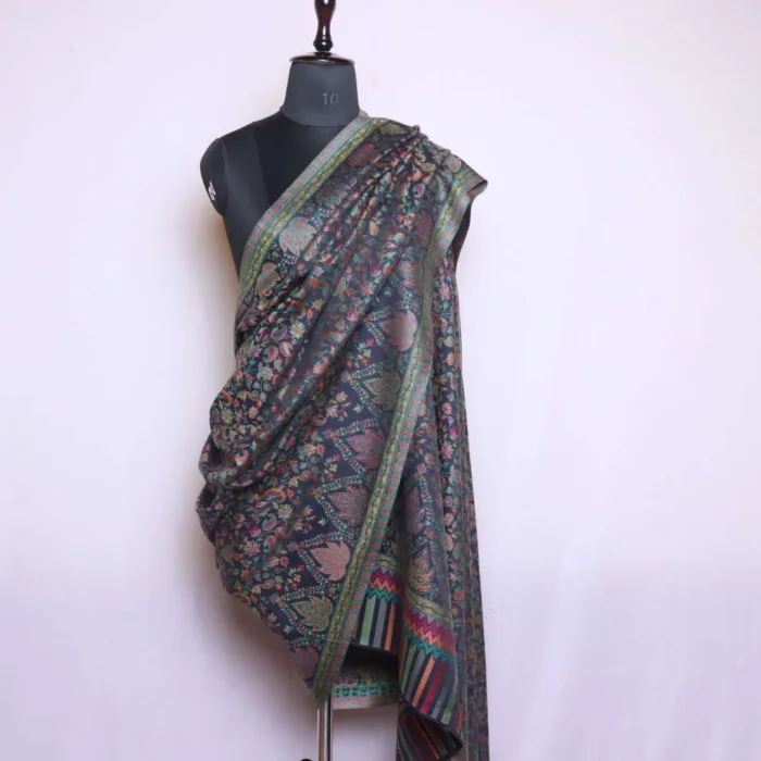 Chinar Black Kani Weaving Kashmiri Shawl for Men- Mughal Collection