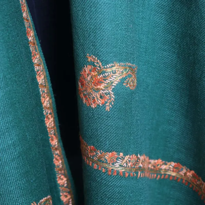 Men Green Shawl | Hand Sozni Embroidery | Mughal Collection - Image 3