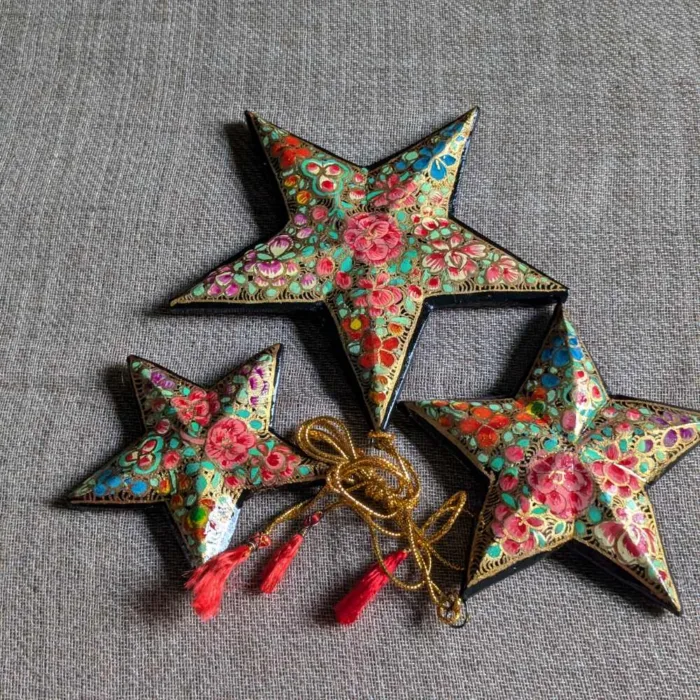 Multi Colored Paper Mache Handmade Star Set | Decoration Set | Christmas Decoration