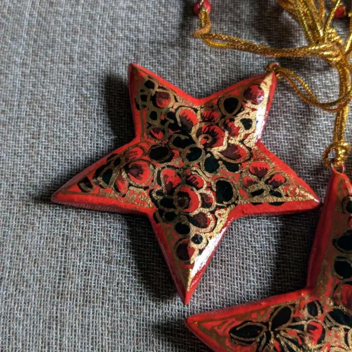 Red and Black Paper Mache Handmade Star Set | Decoration Set | Christmas Decoration - Image 2