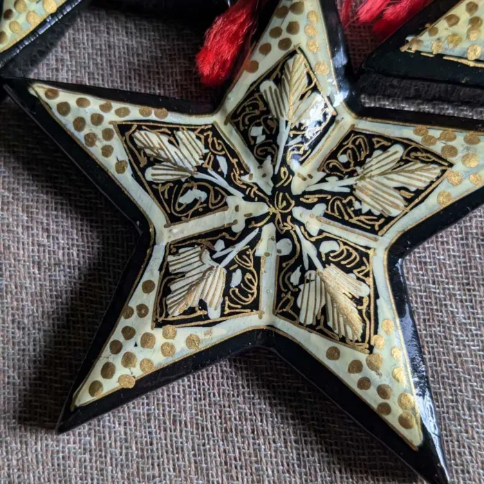 Black and Cream Paper Mache Handmade Star Set | Decoration Set | Christmas Decoration - Image 2