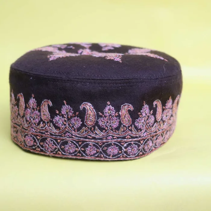 Stylish Brown Nawabi Pashmina Cap Showcasing Hand Sozni Craftsmanship